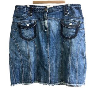 Vintage Y2K MXM Denim A-Line Skirt Sz 16 Jean Preppy Edgy Rocker Streetwear